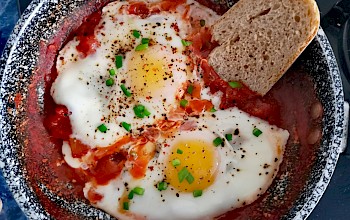 Szakszuka (shakshuka) - duszone jajko w pikantnym sosie pomidorowym